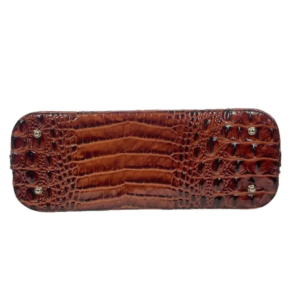 Brahmin Mini Asher Tote Satchel Bag Pecan Melbourne Brown Croc Embossed